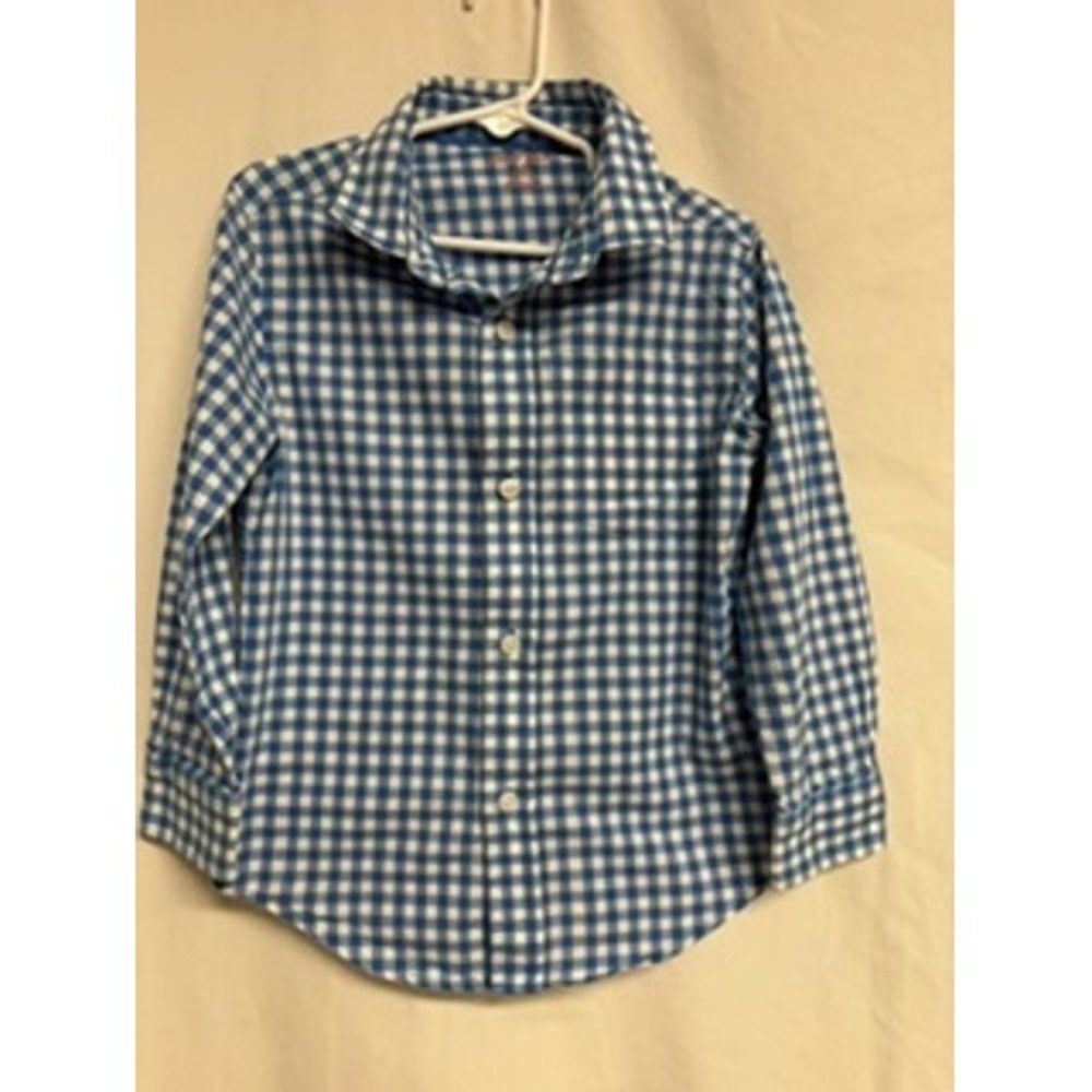 Cat & Jack Boys Blue White Gingham Check Long Sleeve Button Down Shirt S 6/7
